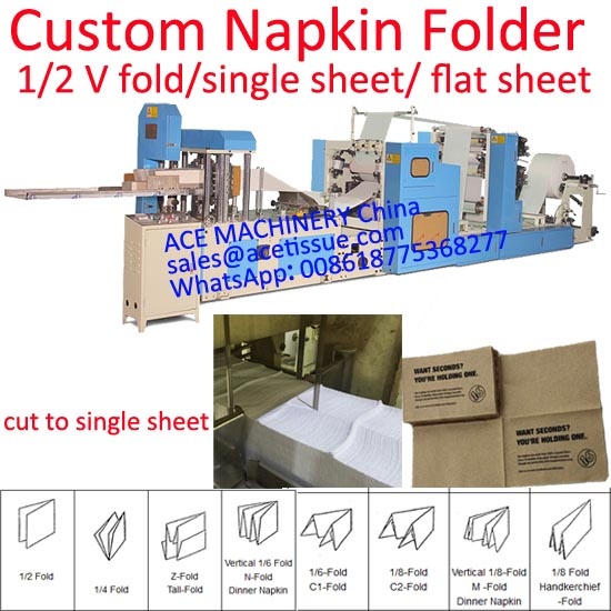 custom 1/2 v fold single flat sheet paper napkin making machine