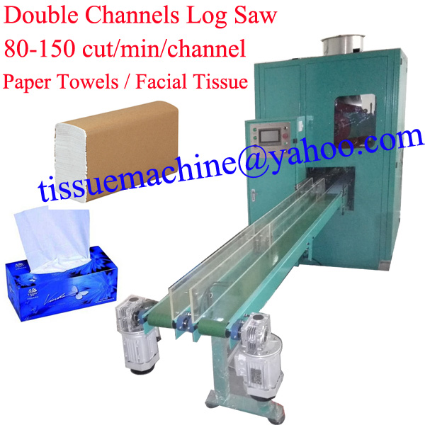 140 cut/min high Speed 2Lanes Log Saw Tissue Cutting Machine facial Interfold V N M fold paper towels
